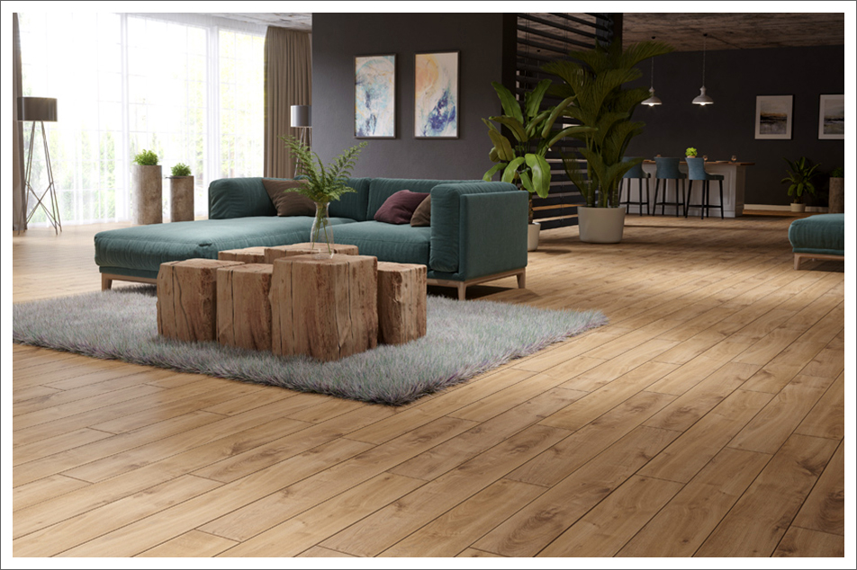 Żywa roślinność i naturalne materiały to must have w eko-wnętrzu. Na zdjęciu znajduje się podłoga Expert 4V Dąb Manila z oferty Classen