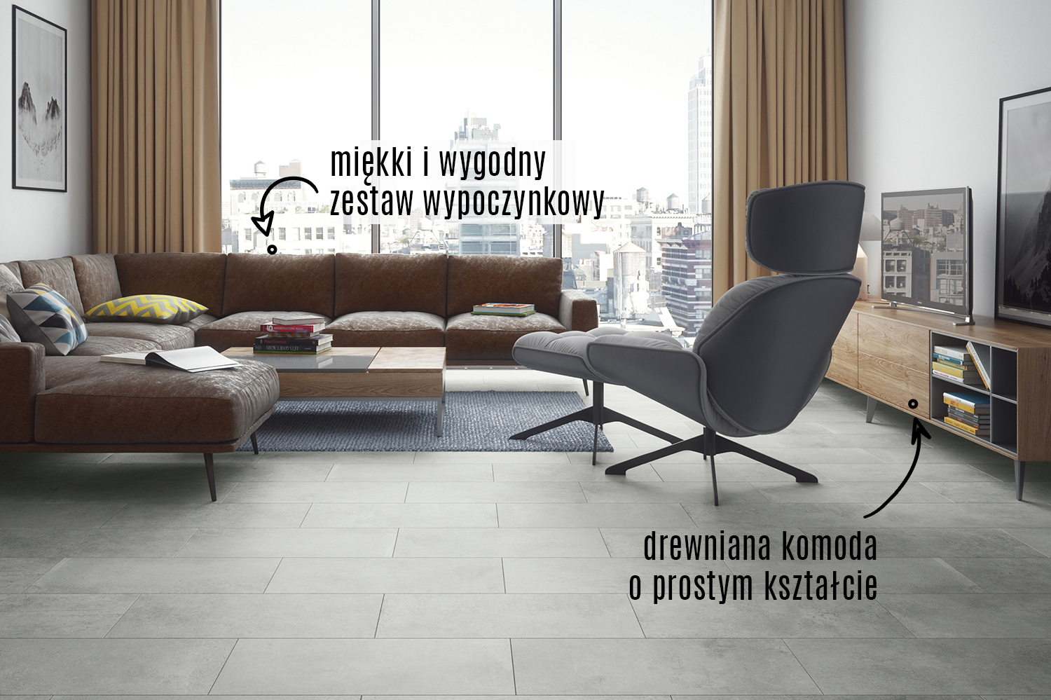 Funkcjonalność i komfort użytkowników to podstawa. Na zdjęciu - panele Visiogrande Concrete Beige od Classen
