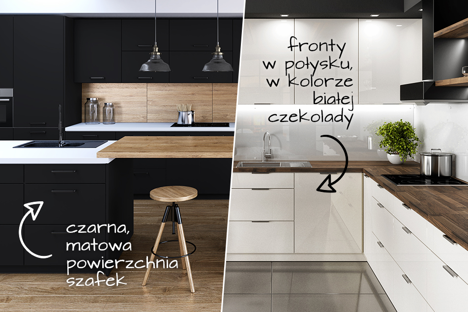 Łącząc ze sobą szlachetny mat z olśniewającym połyskiem, uzyskasz aranżację o zbalansowanym charakterze. Po lewej stronie kolekcja Matt Black, a po prawej Peoria od Classen