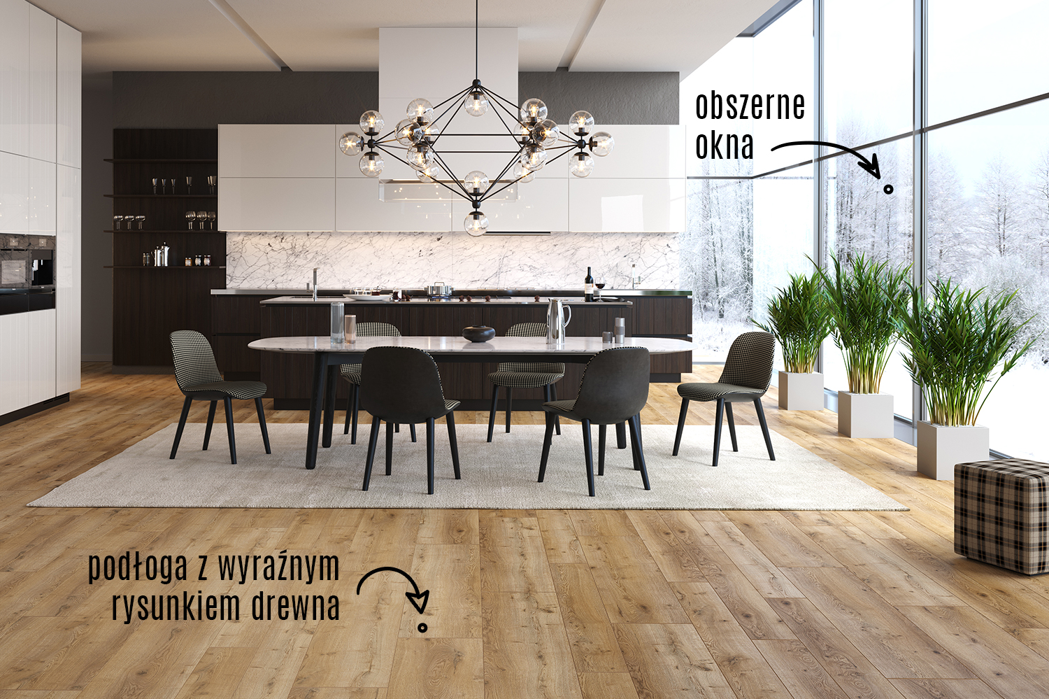 W Mid Century Modern bardzo waĺna jest otwarta przestrzeń. Na zdjęciu - panele Arteo Dąb Nakuru od Classen