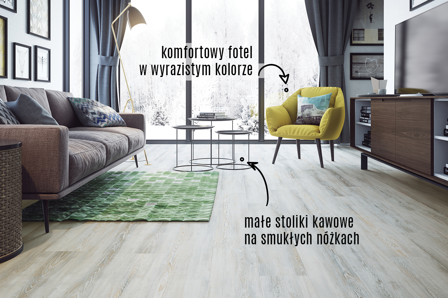 We wnętrzach Mid Century Modern nie może zabraknąć wyrazistych akcentów kolorystyczych. Na zdjęciu - panele City Pinia Havana od Classen