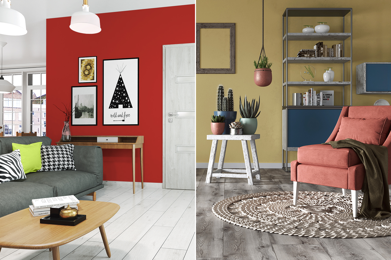 Color blocking we wnętrzu. Na zdjęciu drzwi Centry Dąb Szary (po lewej) oraz panele Casa Corona Dąb Domingo (po prawej)