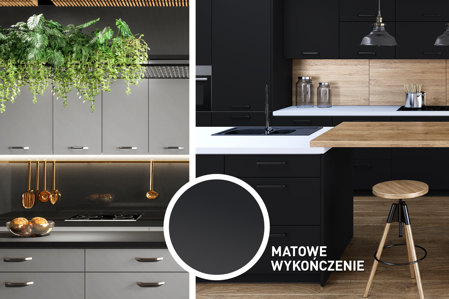 Trend 4. Matowe wykończenia - szlachetne i eleganckie. Na zdjęciu - kuchnia Costa (po lewej) i kuchnia Black Matt (po prawej) marki Classen