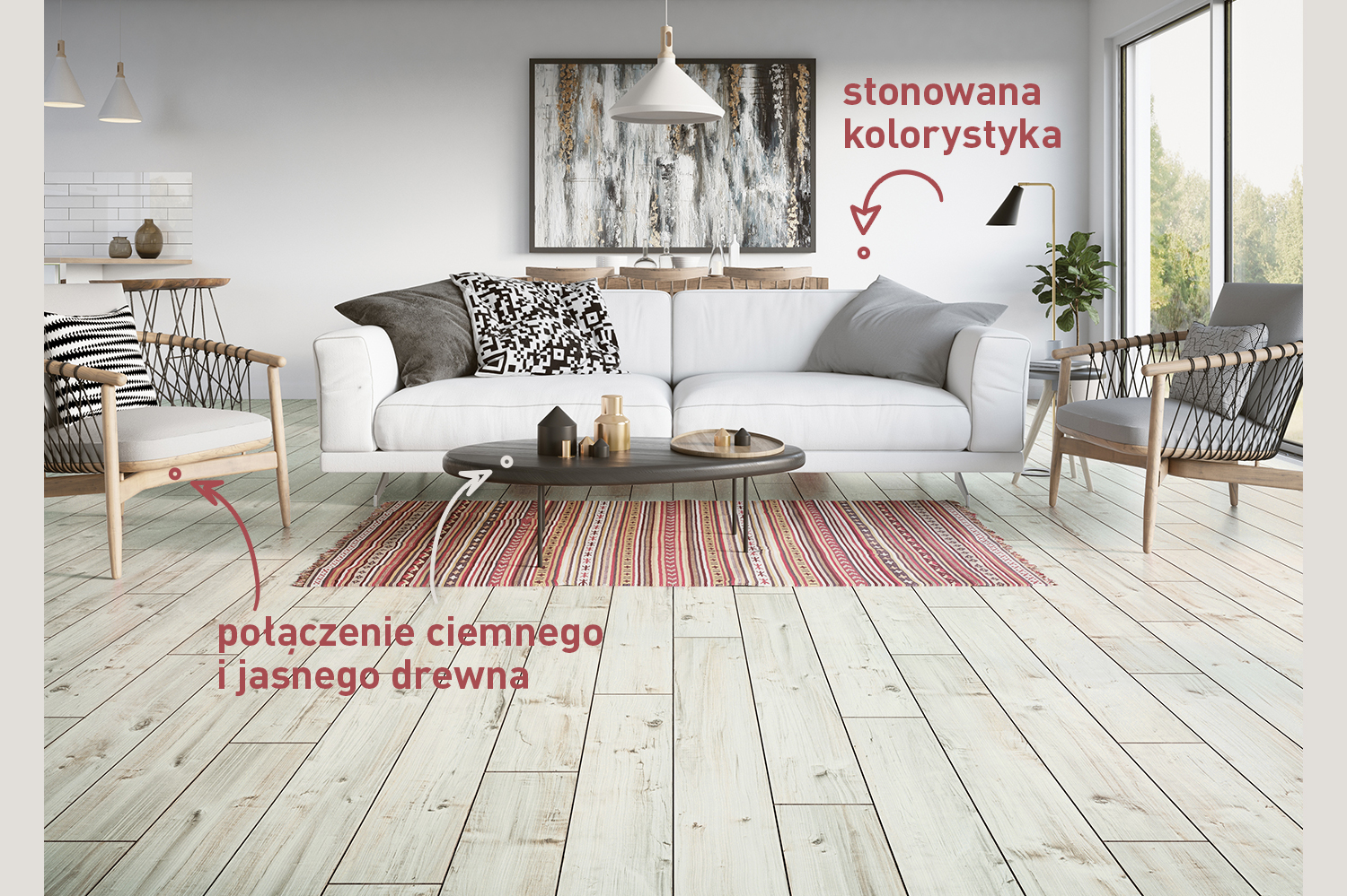 Wnętrza w stylu japandi cenią naturalność i komfort. Na zdjęciu - panele Freedom 4V Grusza Belville marki Classen