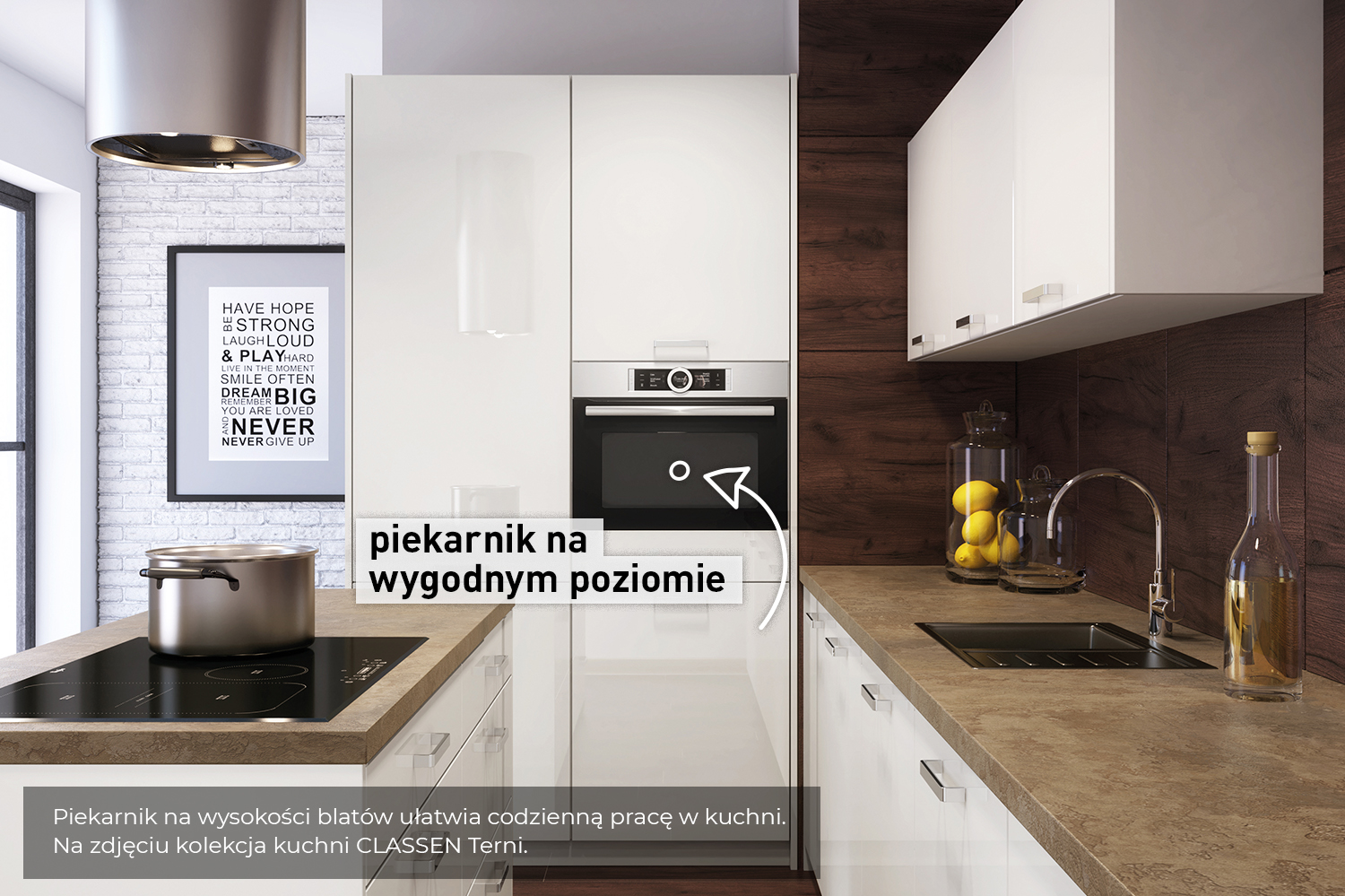 Piekarnik na wysokości blatów ułatwia codzienną pracę w kuchni. Na zdjęciu kolekcja kuchni CLASSEN Terni.